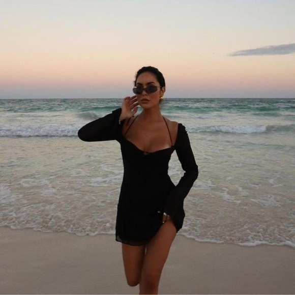 NWOT House of CB Babydoll Black mini long sleeves Dress sz L plus cup - Picture 4 of 12